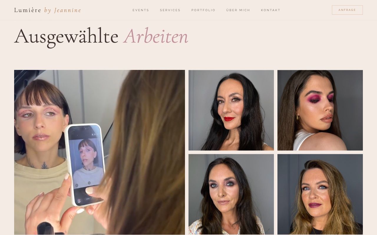 Portfolio-Sektion von lumierebyjeannine.de